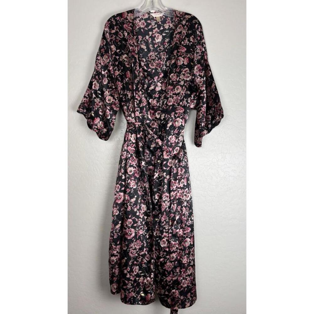 Lane Bryant Cacique Nightie Robe Set Floral Scalloped Edge 18/20 Black Pink 1815